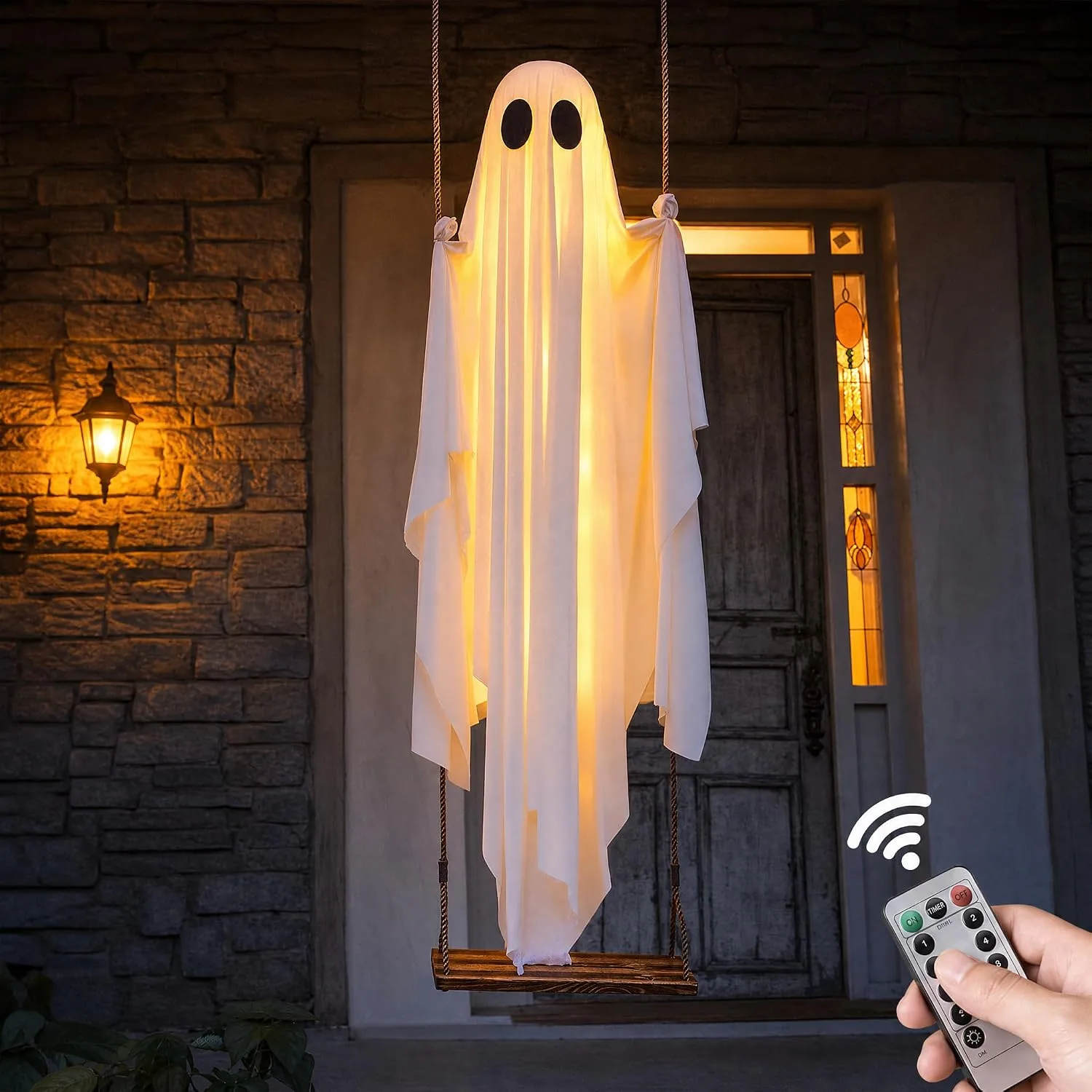 Sunwuun Huge Led Halloween Decorations Outdoor 5 Ft Large Hanging Swing Ghost Ha