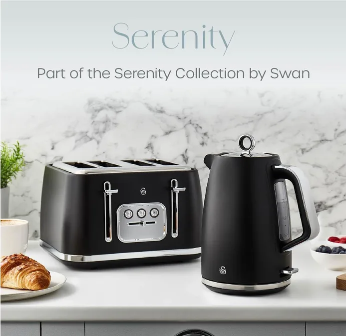 Swan Serenity Sk14017blk 1 7 Litre Kettle With Quick Boiling 360 Degree Base Boi