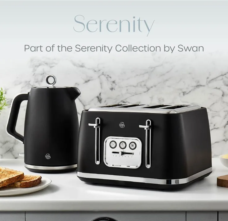 Swan Serenity St19024blk 4 Slice Toaster With Matt Finish 6 Browning Levels Temp