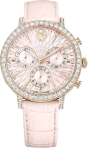 Swarovski Matrix Collection Chrono Watch Swiss Made Leather Strap Rose Gold Tone