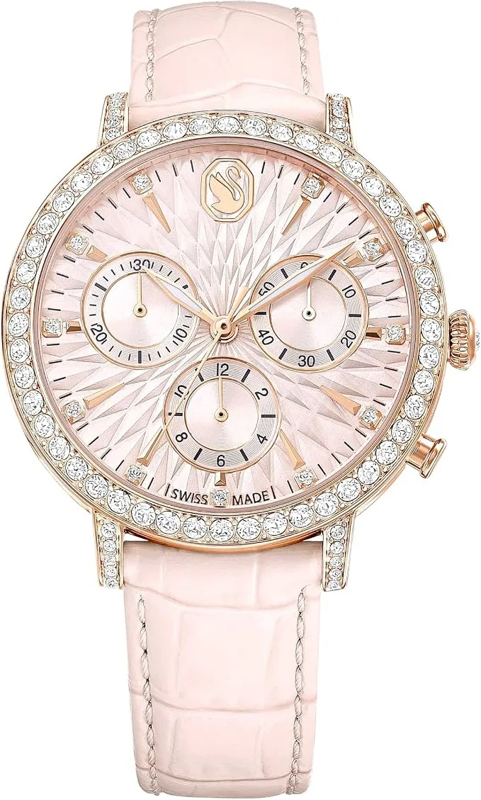 Swarovski Matrix Collection Chrono Watch Swiss Made Leather Strap Rose Gold Tone