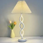 Table Lamp, Twisted Spiral White Base with Pleated Fabric Shade, Modern Bedside Lamp for Bedroom and Living Room