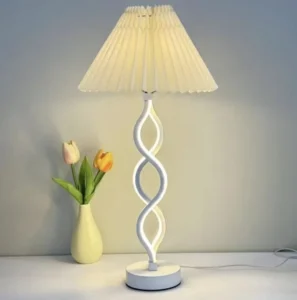 Table Lamp Twisted Spiral White Base With Pleated Fabric Shade Modern Bedside La