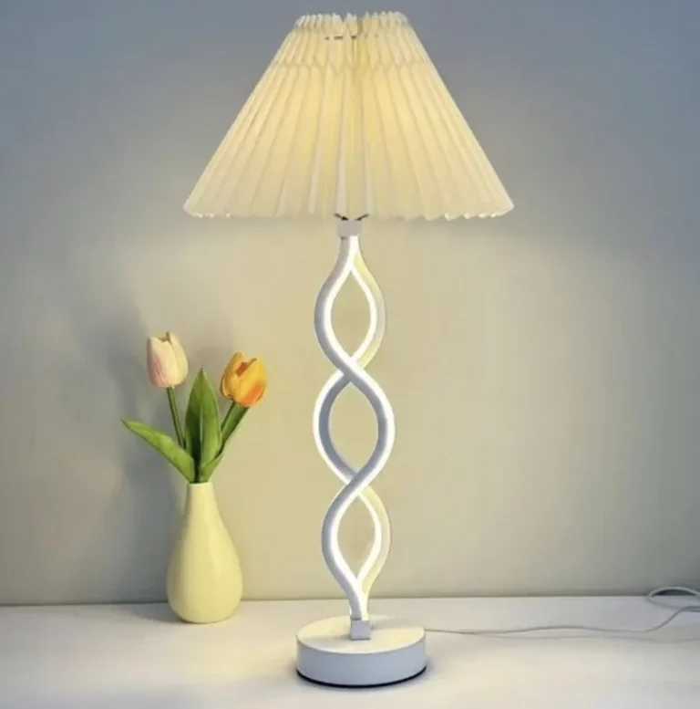 Table Lamp Twisted Spiral White Base With Pleated Fabric Shade Modern Bedside La