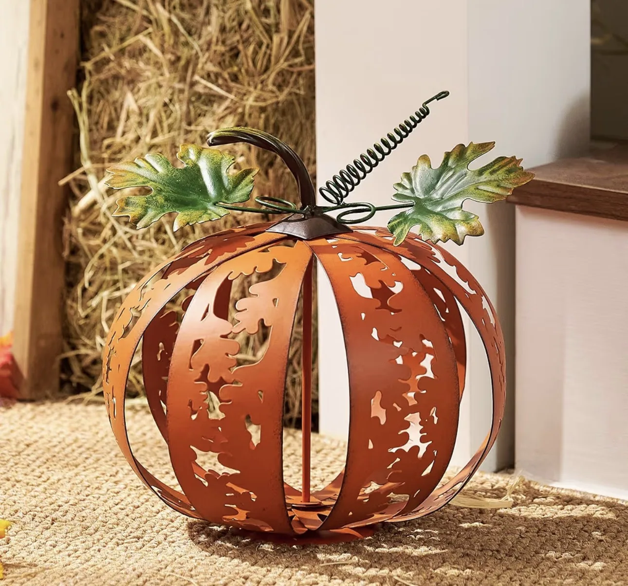 Teresa S Collections 20cm Metal Autumn Pumpkin Decorations Waterproof Collapsibl