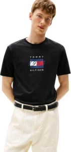 Tommy Hilfiger Men S Short Sleeve Linear Flag Graphic Regular Fit T Shirt