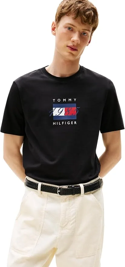 Tommy Hilfiger Men S Short Sleeve Linear Flag Graphic Regular Fit T Shirt