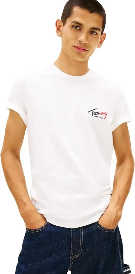 Tommy Jeans Men S Tjm Slim Sign Chest Ss Tee Ext Dm0dm22538 S S T Shirt