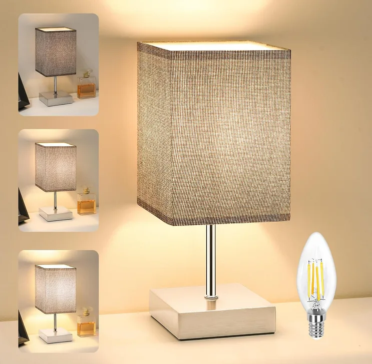 Touch Control Table Lamp 3 Way Dimmable Bedside Lamps Nightstand Lamps With Flax
