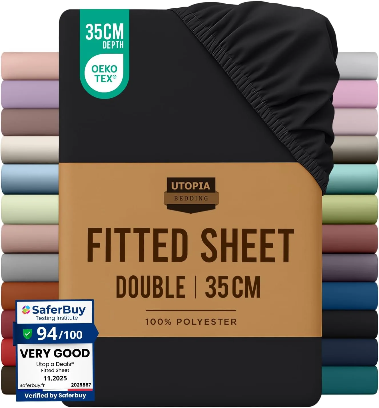 Utopia Bedding Double Fitted Sheet Black Deep Pocket 35cm 14