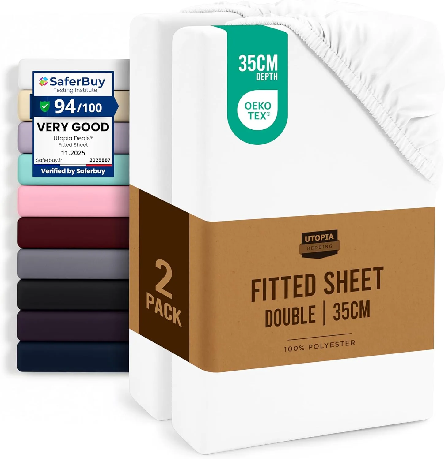 Utopia Bedding Fitted Sheet Double 2 Pack White
