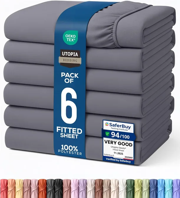 Utopia Bedding King Size Fitted Sheet 6 Pack Grey Deep Pocket 35cm