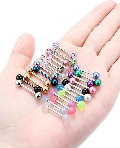 Vcmart 24pcs Tongue Bars Nipple Rings Pack 14g 12 14 16 18mm Barbell Stainless S