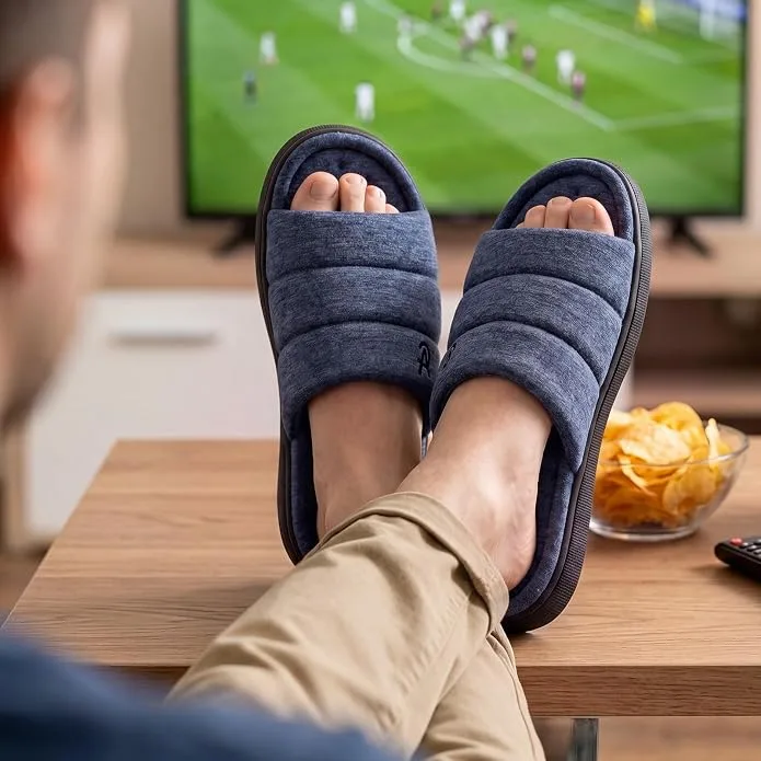 Veracosy Men S Open Toe Slide Slippers Memory Foam House Shoes