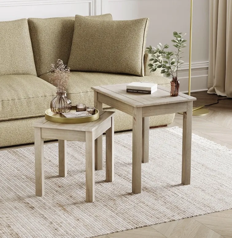 Vida Designs Panama Nest Of 2 Tables Unit Solid Pine Modern Side Lamp Living Roo