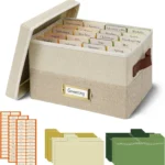 Vienrose Greeting Card Organizer Box with 20 Removable Dividers, 84 Self-Adhesive Labels, Foldable Storage Box Great for Greeting Cards, Photos, Envelopes, Stickers, Postcards Beige&Khaki