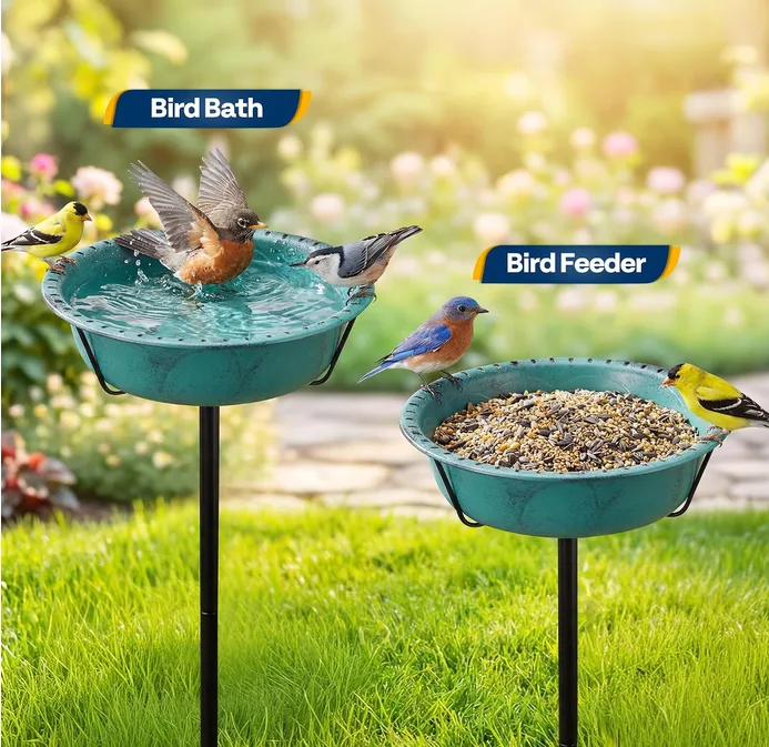 Vivohome 35in Metal Bird Bath Removable Feeder Bowl Green