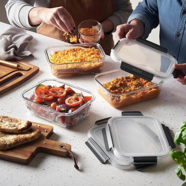 Vonshef Meal Prep Glass Containers With Lids 5 Piece 1000ml Capacity