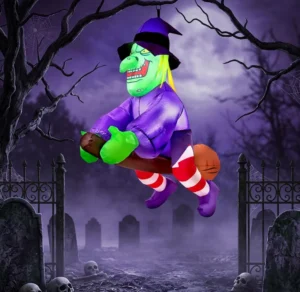 Warmiehomy 4ft Halloween Inflatables Hanging Spooky Flying Witch Decoration