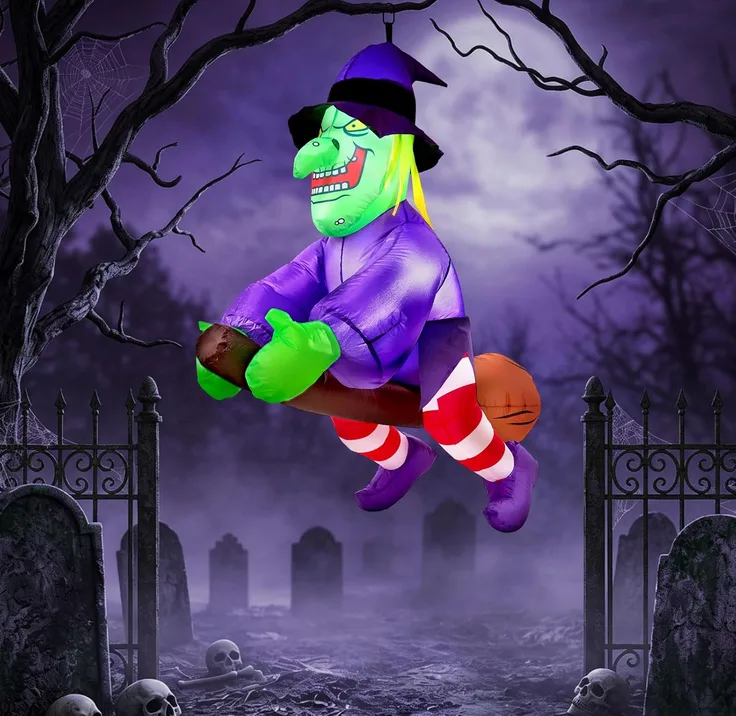 Warmiehomy 4ft Halloween Inflatables Hanging Spooky Flying Witch Decoration