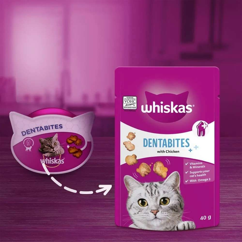 Whiskas Dentabites 40g Pack Of 6 Adult Cat Treats With Chicken