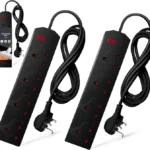 Wolf Power 4 Way Extension Lead, 2 Metre Extension Cable with UK 3 Pin Plug, Multi Socket Power Strip, Wall Mountable, Suitable for Home, Office & Appliances (Black, 2 Pack)