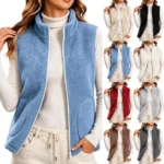 Women’s Fleece Gilet Elegant Sleeveless Zip Up Stand Collar