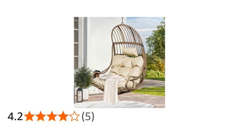Yitahome Hanging Egg Chair Beige Cushion And Brown Pe Rattan 150kg Capacity